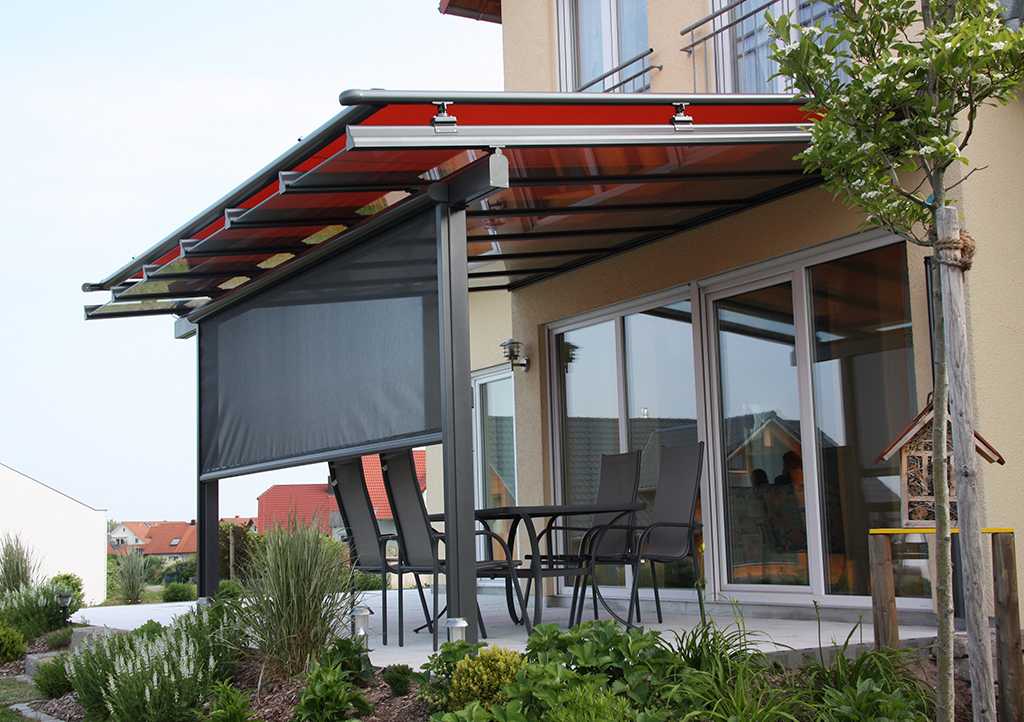 Erhardt Glass Veranda with Red Awning