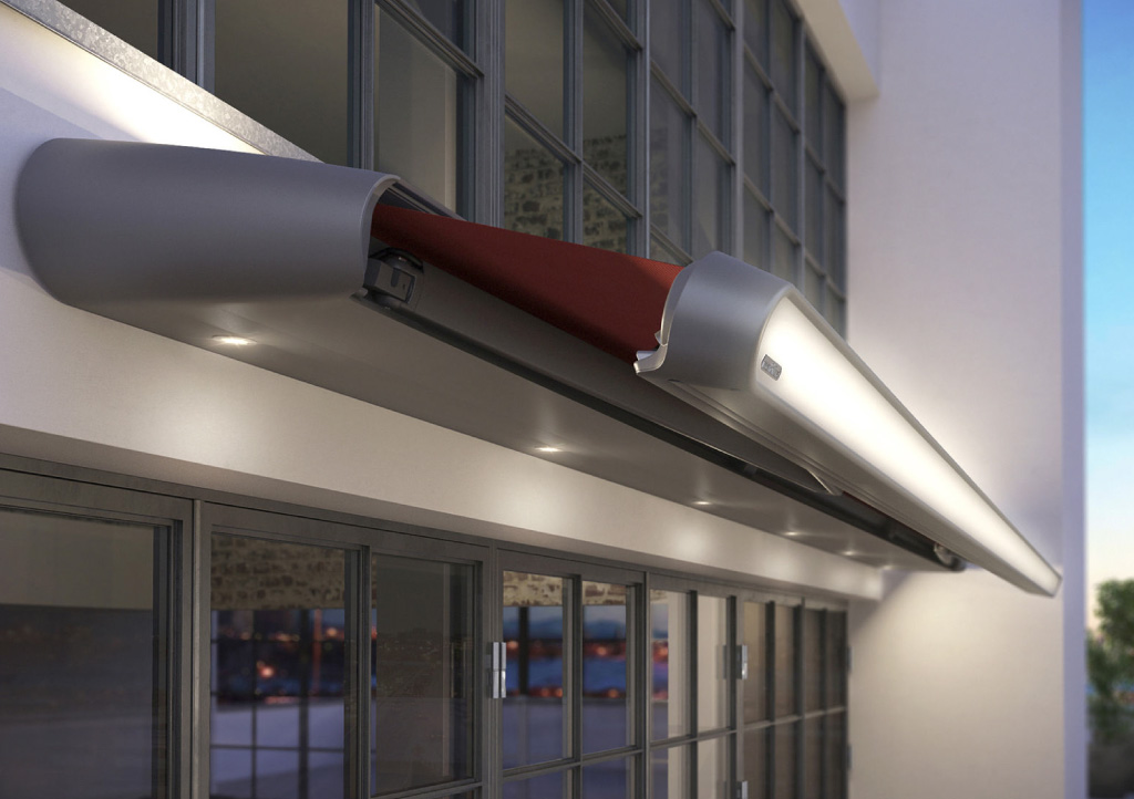 Awning LED spotlights in the canopy with LED Ambient lighting